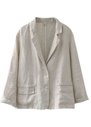 Casual Beige Pockets Patchwork Button Linen Coats Spring