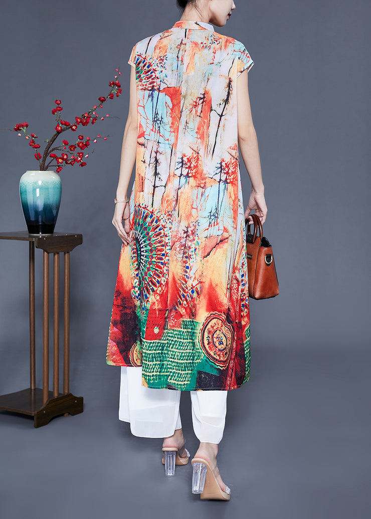 Casual Beige Print Slim Fit Silk Long Dress Summer