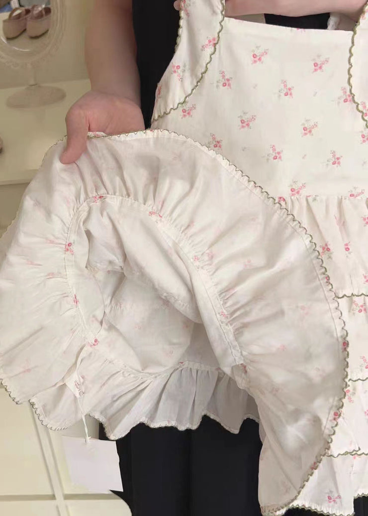 Casual Beige Print Wrinkled Patchwork Cotton Kids Girls Dress Summer