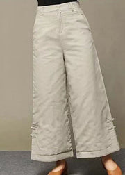 Casual Beige retro Button Thick Straight Winter Pants