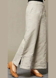 Casual Beige retro Button Thick Straight Winter Pants