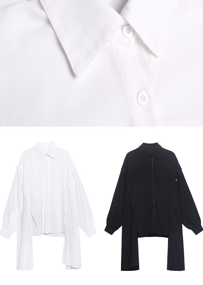 Casual Black Asymmetrical Design Button Shirt Long Sleeve Spring - SooLinen
