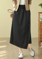 Casual Black Asymmetrical Drawstring Cotton A Line Skirt Spring