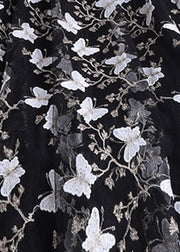 Lässiger schwarzer Schmetterling bestickter elastischer Taillen-Tüll-Maxirock Sommer
