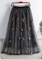 Casual Black Embroidered Sequins Layered Tulle A Line Skirt Summer