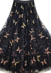 Casual Black Embroidery Butterfly Sequins tulle Summer Skirts