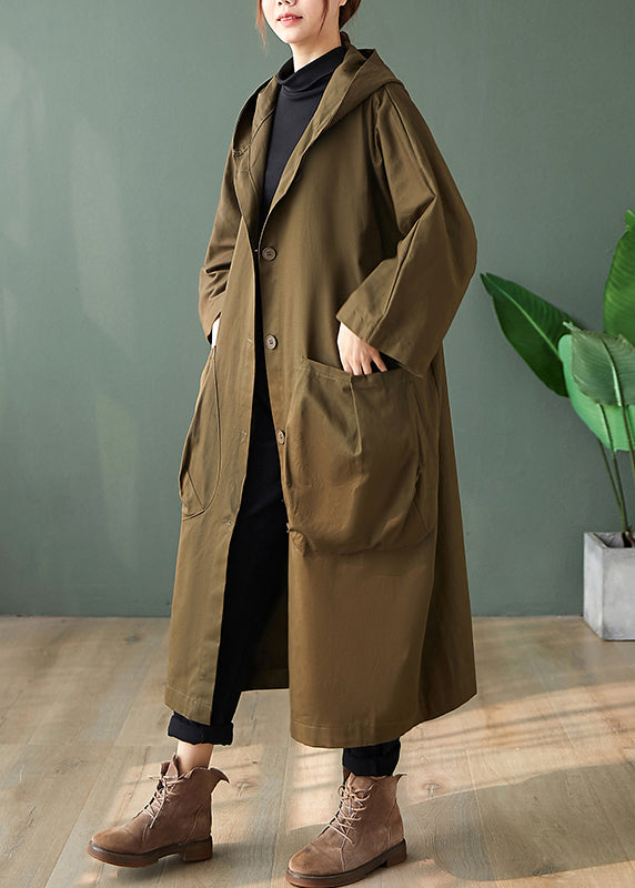 Casual Black Hooded Pockets Patchwork Cotton Long Trench Coats Long Sleeve