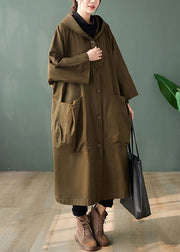 Casual Black Hooded Pockets Patchwork Cotton Long Trench Coats Long Sleeve