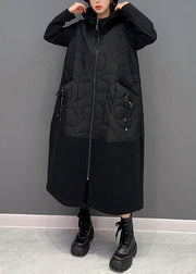 Casual Black Hooded Pockets Patchwork Fine Cotton Filled Women Witner Coats