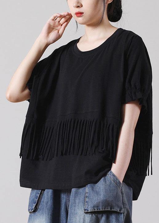 Casual Black O-Neck Cotton T Shirt Short Sleeve Summer - SooLinen