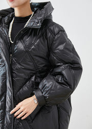 Casual Black Oversized Drawstring Fine Cotton Filled Witner Jacket