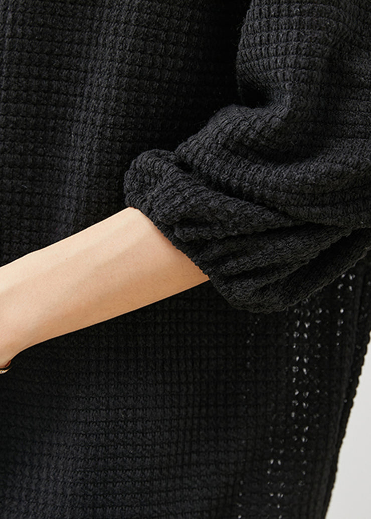 Casual Black Oversized Nail Bead Knit Sweaters Winter