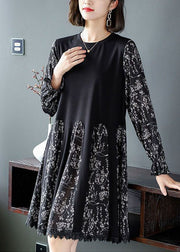 Casual Black Oversized Patchwork Print Chiffon Robe Dresses Spring
