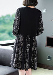 Casual Black Oversized Patchwork Print Chiffon Robe Dresses Spring