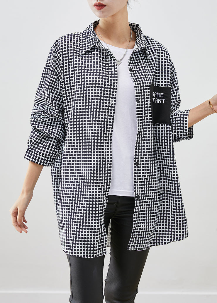 Casual Black Oversized Plaid Spandex Blouse Top Fall