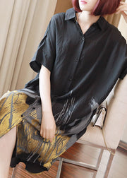Casual Black Oversized Tie Dye Cotton Long Dress Summer