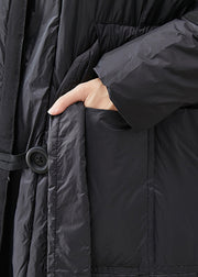 Casual Black Oversized Tie Waist Duck Down Down Coats Winter