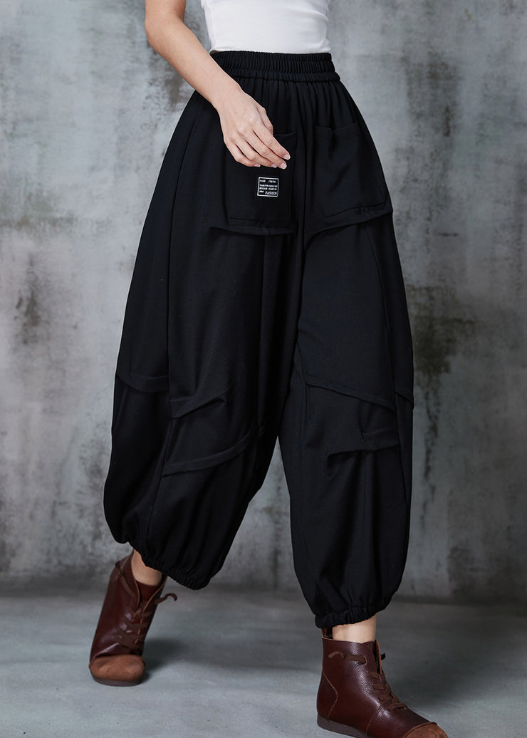 Casual Black Oversized Wrinkled Cotton Harem Pants Spring