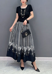 Casual Black Oversized Zebra Pattern Cotton Skirts Spring