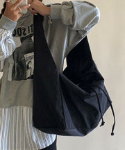 Casual Black Patchwork Drawstring Oversize Satchel Handbag