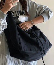 Casual Black Patchwork Drawstring Oversize Satchel Handbag