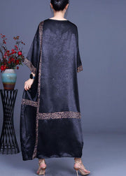 Casual Black Print Patchwork Silk asymmetrical design Summer Party Dress - SooLinen