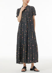 Casual Black Print Patchwork Wrinkled Cotton Maxi Dresses Summer