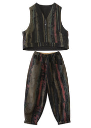 Casual Black Print vest harem pants Two Pieces Set Spring