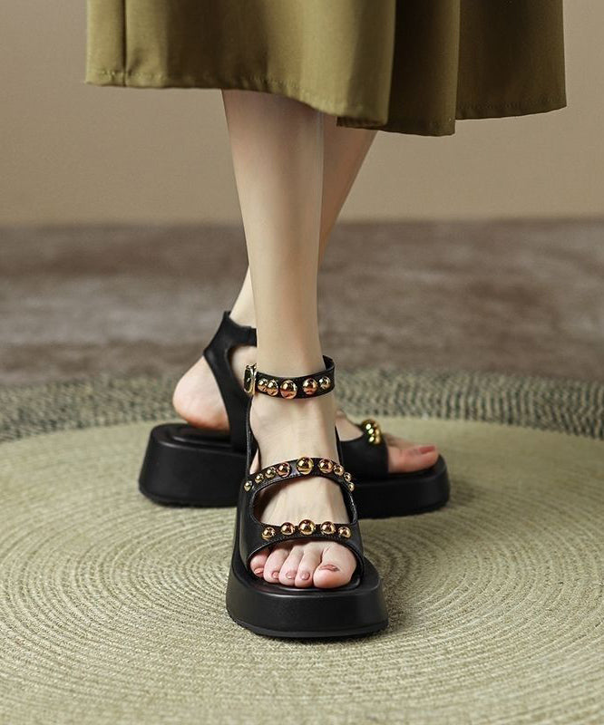 Casual Black Rivet Sandals Soft Platform Sandals