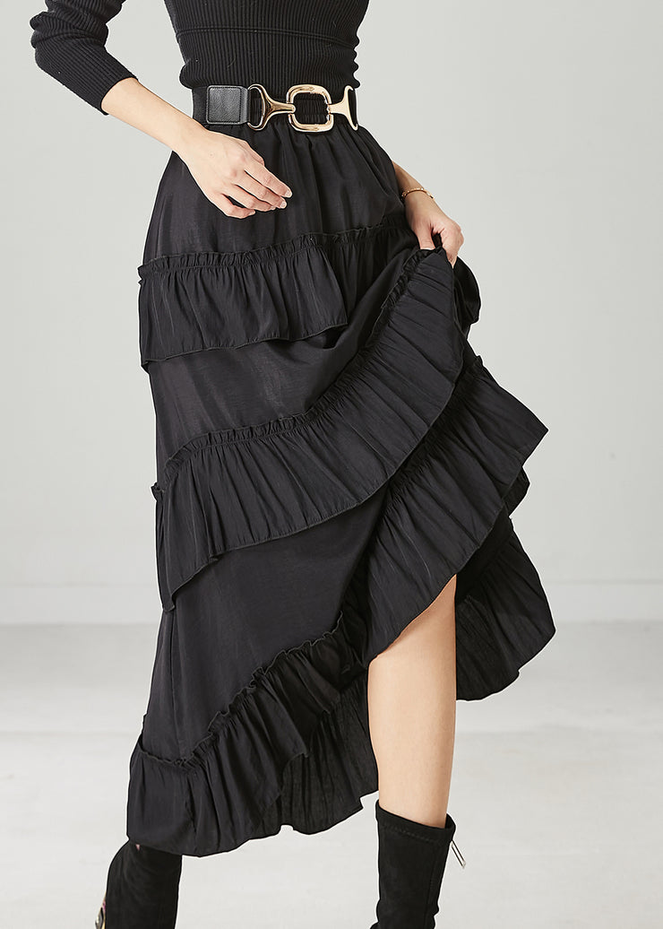 Casual Black Ruffled Exra Large Hem Cotton Skirt Spring