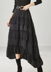 Casual Black Ruffled Exra Large Hem Cotton Skirt Spring