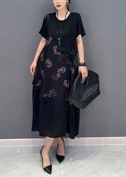 Casual Black Ruffled Patchwork Holiday Dress Summer
