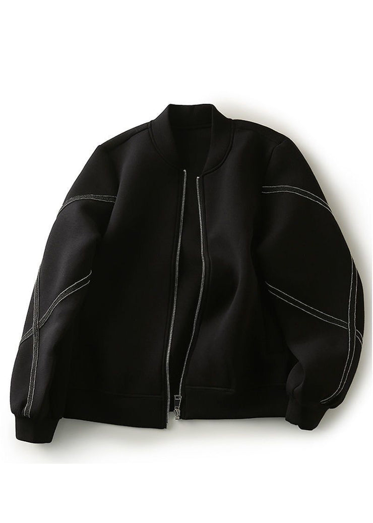 Casual Black Stand Collar Oversized Cotton Jackets Fall