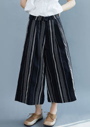 Casual Black Striped Cotton wide leg pants Spring