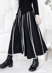 Casual Black Striped Patchwork Elastic Waist A Line Skirt Fall