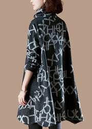 Casual Black Turtleneck Alphabet Print Warm Fleece Thick Cotton Pullover Fall