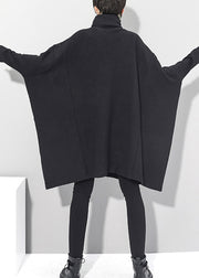 Casual Black Turtleneck Knit Mid Dresses Batwing Sleeve