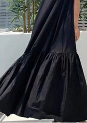Casual Black V Neck Patchwork Wrinkled Cotton Dress Summer