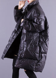 Casual Black Zip Up Pockets Fine Cotton Filled Coat Winter