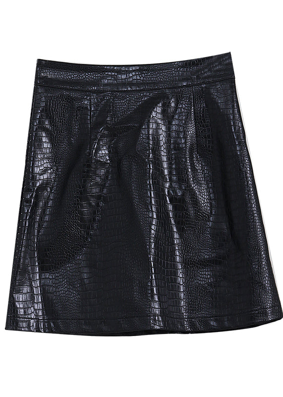 Casual Black Zip Up wrinkled Faux Leather Skirts Spring