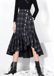 Casual Black low high design Ruffles Plaid Skirt Spring