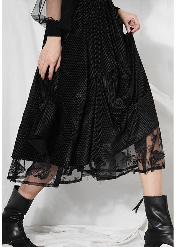 Casual Black velour Patchwork asymmetrical design Skirt - SooLinen