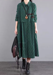 Casual Blackish Green Pockets Patchwork Cotton Shirts Dresses Fall