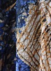 Lässiges blaues asymmetrisches Druck-Chiffon-Oberteil und Leinen-Spaghetti-Trägerkleid, zweiteiliges Set Sommer