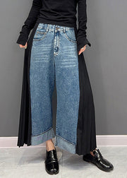 Casual Blue Chiffon Patchwork High Waist Dnime Straight Pants Spring