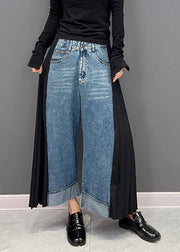 Casual Blue Chiffon Patchwork High Waist Dnime Straight Pants Spring