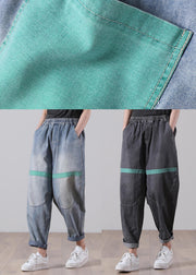 Casual Blue Elastic Waist Harem Summer Cotton Pants - SooLinen