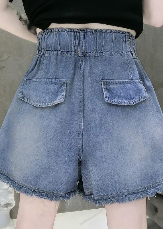 Casual Blue Elastic Waist Love Patchwork Shorts Jeans Summer