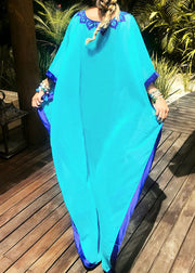 Casual Blue Embroidered Chiffon Beach Gown Summer Dress