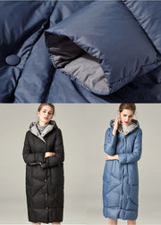 Casual Blue Hooded Pockets Duck Down Down Coat Winter